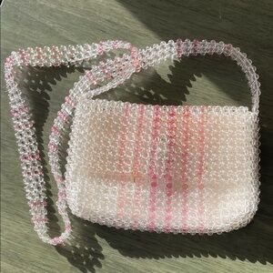 Isaac Mizrahi Pink & Clear Beaded Mini Shoulder Bag